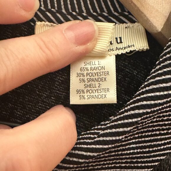 Women's L Monteau Sweater Peter Pan Collar Top Charcoal Striped Soft Stretch - Picture 6 of 8